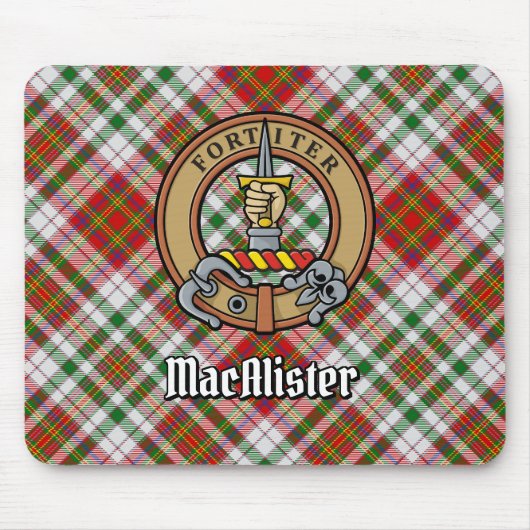 Clan MacAlister Crest over Jurk Tartan Muismat (Voorkant)