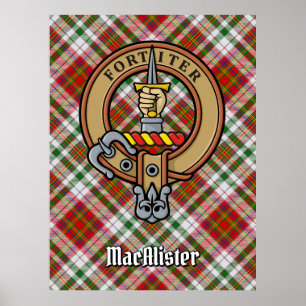 Clan MacAlister Crest over Jurk Tartan Poster