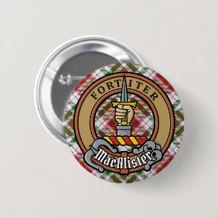 Clan MacAlister Crest over Jurk Tartan Ronde Button 5,7 Cm