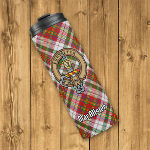 Clan MacAlister Crest over Jurk Tartan Thermosbeker