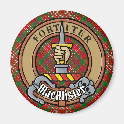 Clan MacAlister Crest over Tartan Magneet (Voorkant)