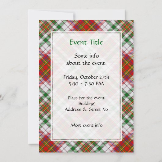 Clan MacAlister Jurk Tartan Uitnodiging (Achterkant)