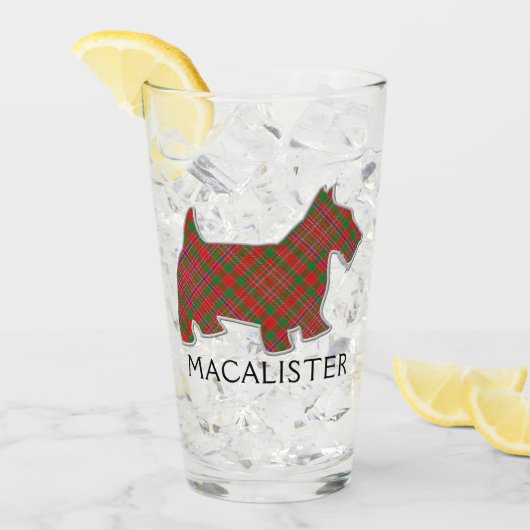 Clan MacAlister Tartan Scottie Dog Glas (Voorkant ijs)