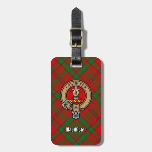 Clan MacAlister van Glenbarr Crest over Tartan Bagagelabel (Voorkant verticaal)