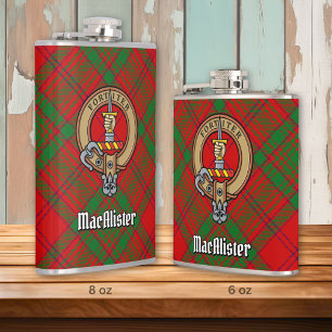 Clan MacAlister van Glenbarr Crest over Tartan Heupfles