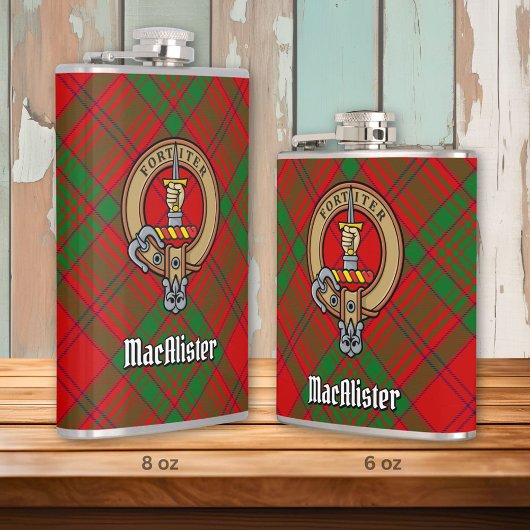Clan MacAlister van Glenbarr Crest over Tartan Heupfles