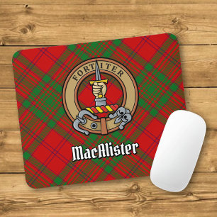 Clan MacAlister van Glenbarr Crest over Tartan Muismat