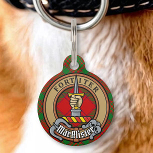 Clan MacAlister van Glenbarr Wapen boven Tartan Huisdierpenning