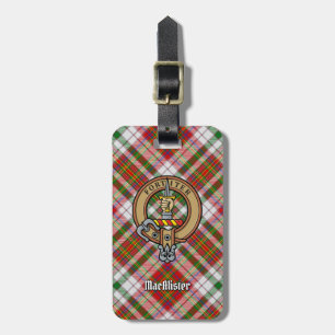 Clan MacAlister Wapen over Dress Tartan Bagagelabel