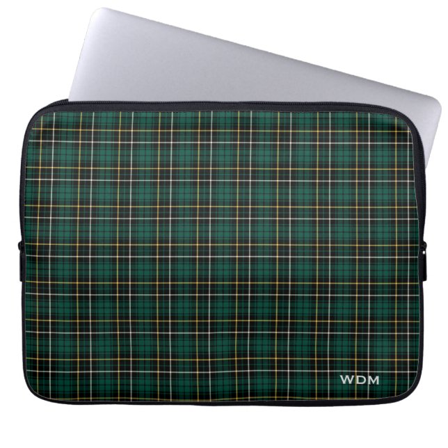 Clan MacAlpine Tartan Donker Groen Plaid Monogramm Laptop Sleeve (Voorkant)