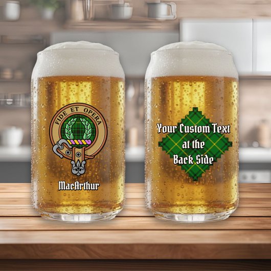 Clan MacArthur Crest over Tartan Blikvorm Glas