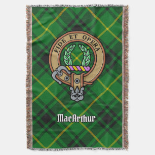 Clan MacArthur Crest over tartan Deken