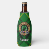 Clan MacArthur Crest over Tartan Flesjeskoeler (Fles Voorkant)