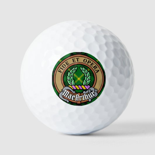 Clan MacArthur Crest over Tartan Golfballen (Voorkant)