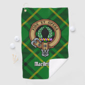 Clan MacArthur Crest over Tartan Golfhanddoek (Insitu)