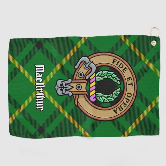 Clan MacArthur Crest over Tartan Golfhanddoek (Horizontaal)