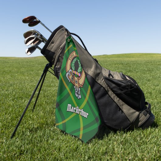 Clan MacArthur Crest over Tartan Golfhanddoek (Groen)