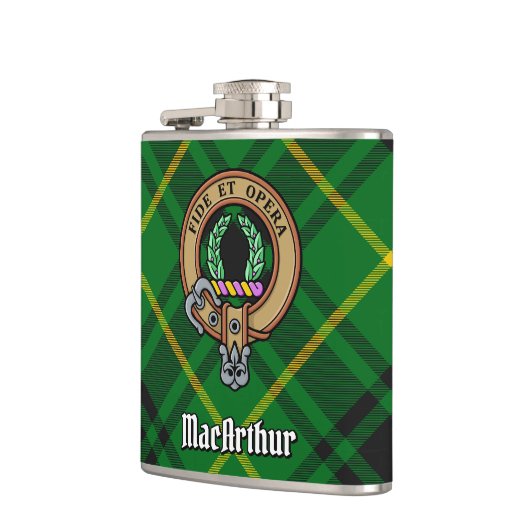 Clan MacArthur Crest over Tartan Heupfles (Links)