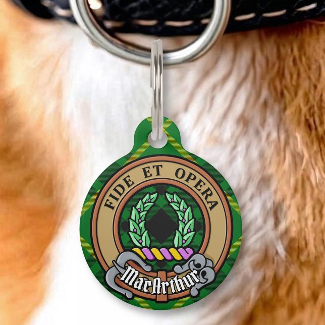 Clan MacArthur Crest over tartan Huisdierpenning (Creator heeft geüpload)