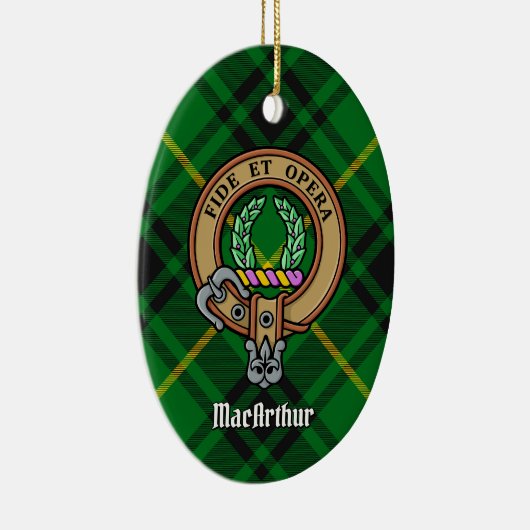 Clan MacArthur Crest over Tartan Keramisch Ornament (Rechts)