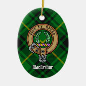 Clan MacArthur Crest over Tartan Keramisch Ornament (Voorkant)