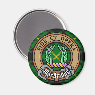 Clan MacArthur Crest over Tartan Magneet