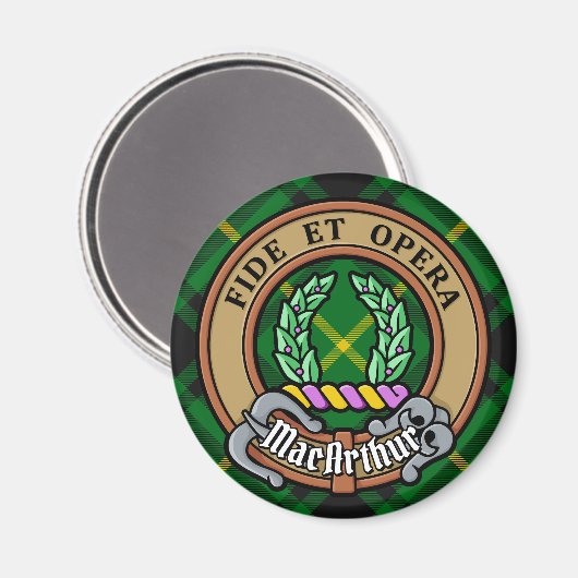 Clan MacArthur Crest over Tartan Magneet (Voorkant / Achterkant)