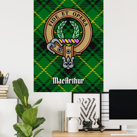 Clan MacArthur Crest over Tartan Poster (Thuiskantoor)
