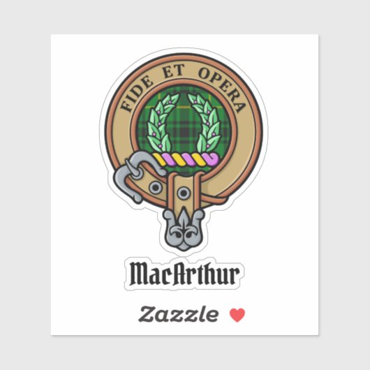 Clan MacArthur Crest over Tartan Sticker (Vel)