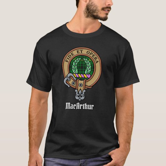 Clan MacArthur Crest over Tartan T-shirt (Voorkant)