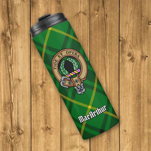 Clan MacArthur Crest over Tartan Thermosbeker