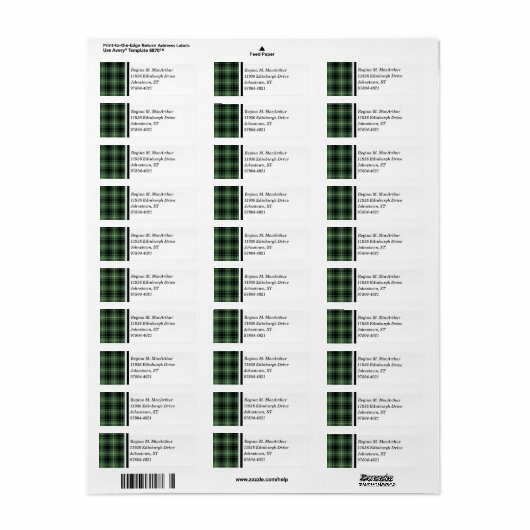 Clan MacArthur Tartan Green Pset Etiket (Full Sheet)