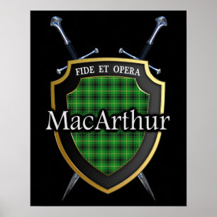Clan MacArthur Tartan Scottish Shield & Swords Poster