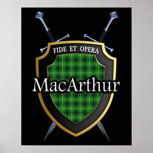 Clan MacArthur Tartan Scottish Shield & Swords Poster (Voorkant)