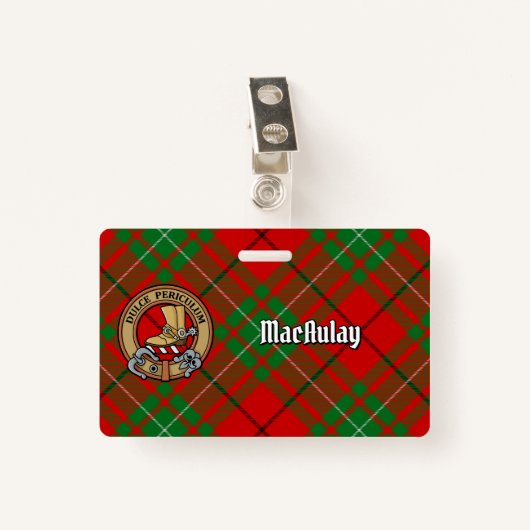 Clan MacAulay Crest boven Tartan Badge (Voorkant met clip)