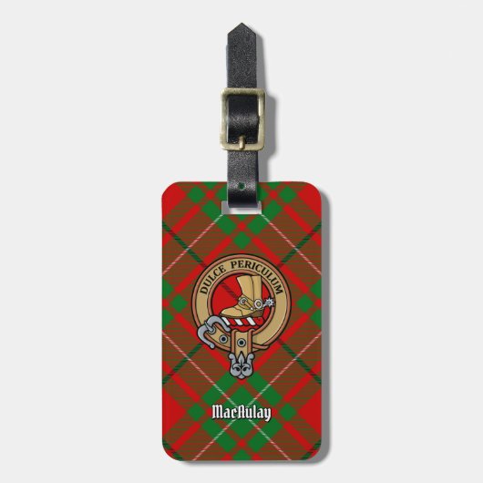 Clan MacAulay Crest boven Tartan Bagagelabel (Voorkant verticaal)