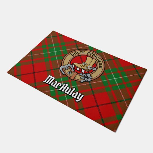 Clan MacAulay Crest boven Tartan Deurmat (Schuin)
