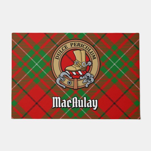 Clan MacAulay Crest boven Tartan Deurmat (Voorkant)