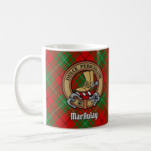 Clan MacAulay Crest boven Tartan Koffiemok (Links)