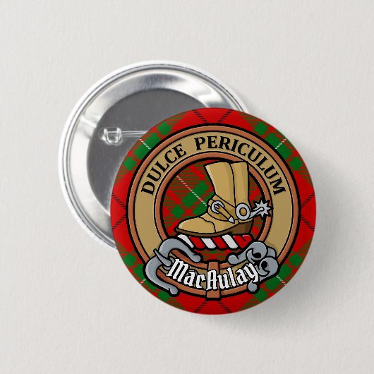 Clan MacAulay Crest boven Tartan Ronde Button 5,7 Cm (Voorkant /achterkant)