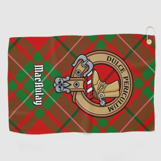 Clan MacAulay Crest over Tartan Golf Handdoek (Horizontaal)