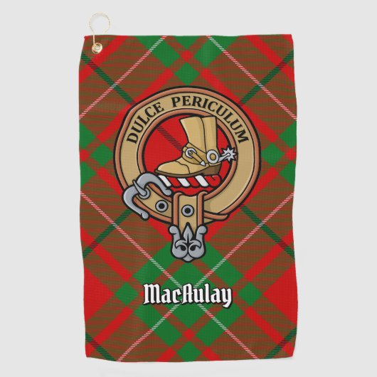 Clan MacAulay Crest over Tartan Golf Handdoek (Voorkant)