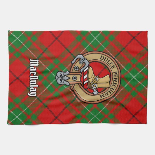 Clan MacAulay Crest over Tartan keukenhanddoek (Horizontaal)