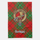Clan MacAulay Crest over Tartan keukenhanddoek (Verticaal)