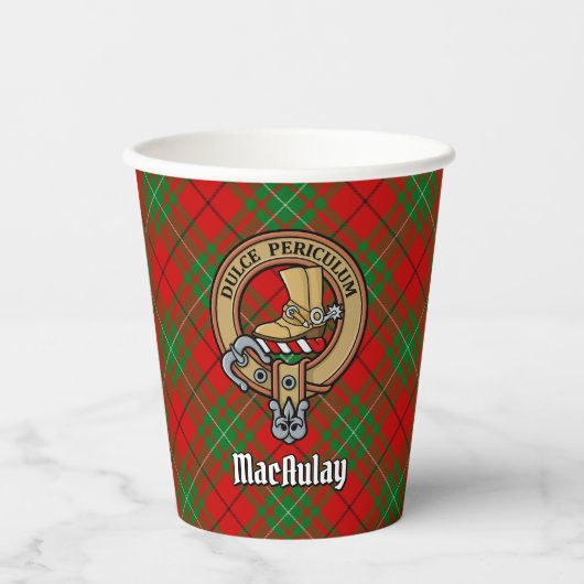 Clan MacAulay Crest over Tartan Paper Cups Papieren Bekers (Voorkant)