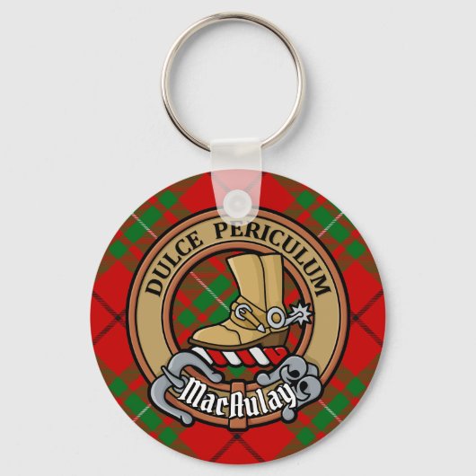 Clan MacAulay Crest over Tartan Sleutelhanger (Voorkant)