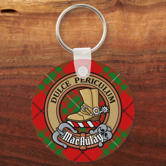 Clan MacAulay Crest over Tartan Sleutelhanger (Voorkant)