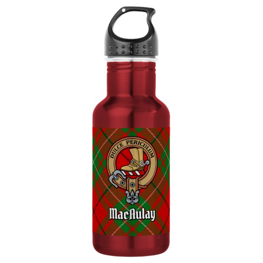 Clan MacAulay-wapen boven tartan Waterfles (Voorkant)