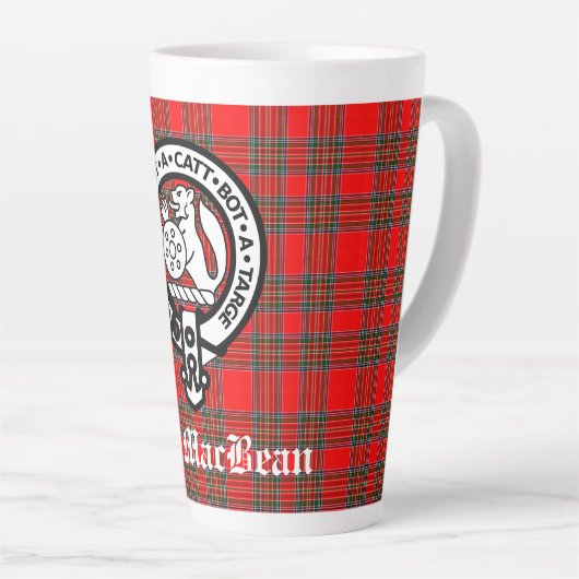 Clan MacBean Crest Badge & Tartan Latte Mok (Rechterhoek)