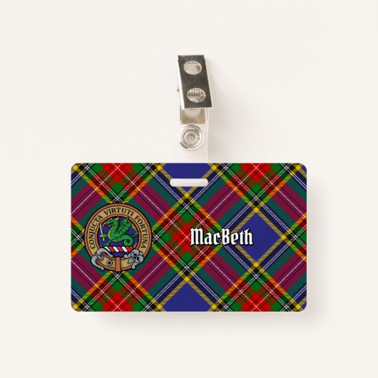 Clan MacBeth Crest over Tartan Badge (Voorkant met clip)